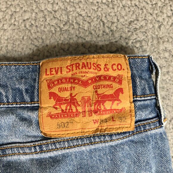 Levis 502 Jeans Mens 34x32 Blue Straight Medium Wash Denim Cowboy Preppy Outdoor - Picture 8 of 11